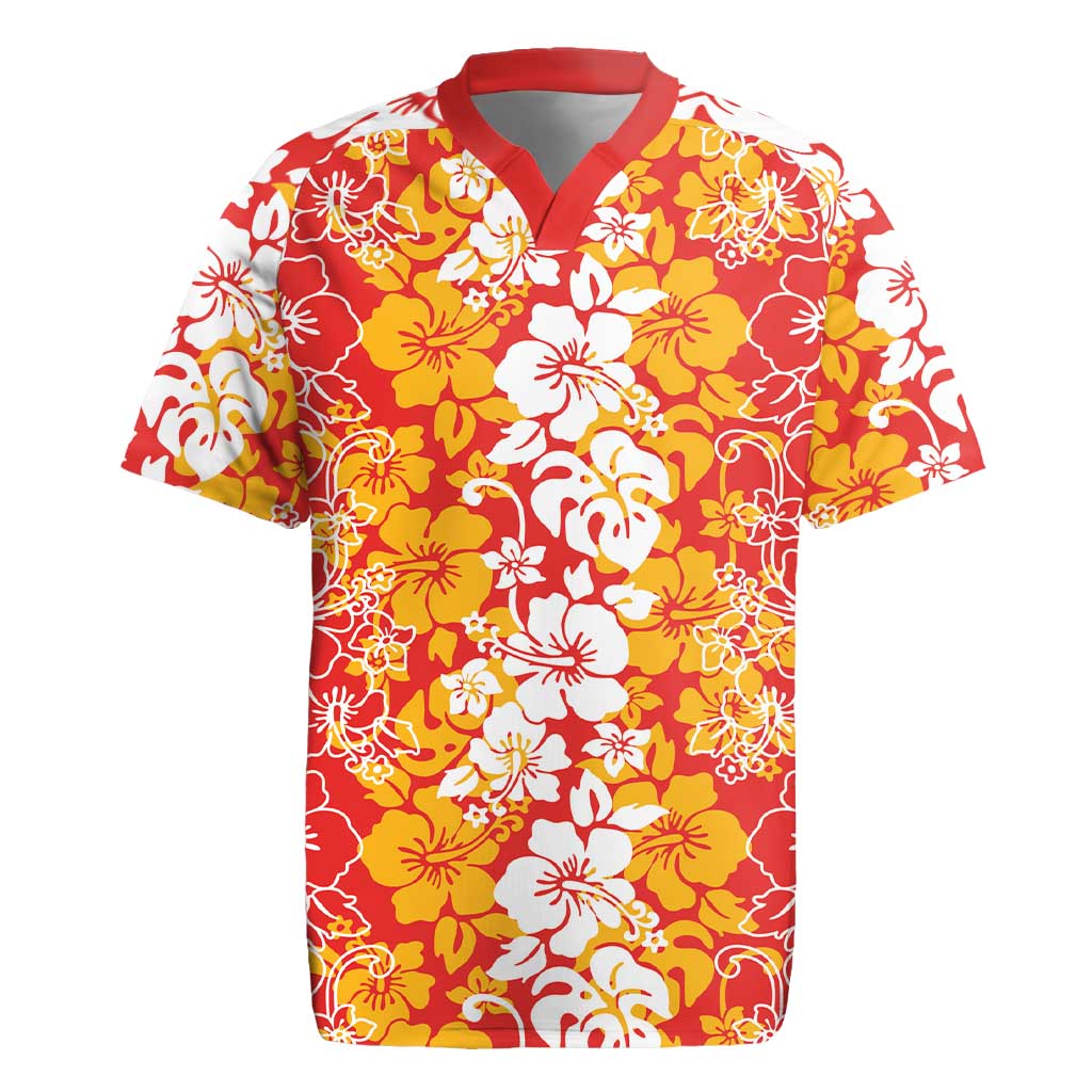 Hawaiian Lei Day Rugby Jersey Red Hibiscus Flowers Lei Art LT9 Red - Polynesian Pride