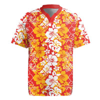 Hawaiian Lei Day Rugby Jersey Red Hibiscus Flowers Lei Art LT9 Red - Polynesian Pride