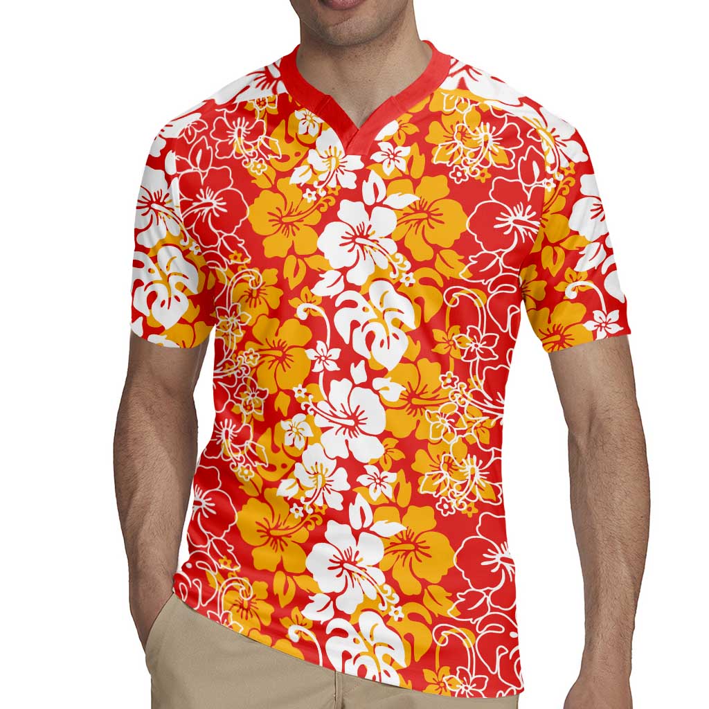 Hawaiian Lei Day Rugby Jersey Red Hibiscus Flowers Lei Art LT9 - Polynesian Pride