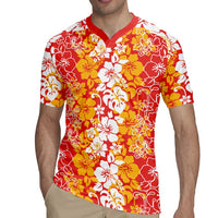 Hawaiian Lei Day Rugby Jersey Red Hibiscus Flowers Lei Art LT9 - Polynesian Pride