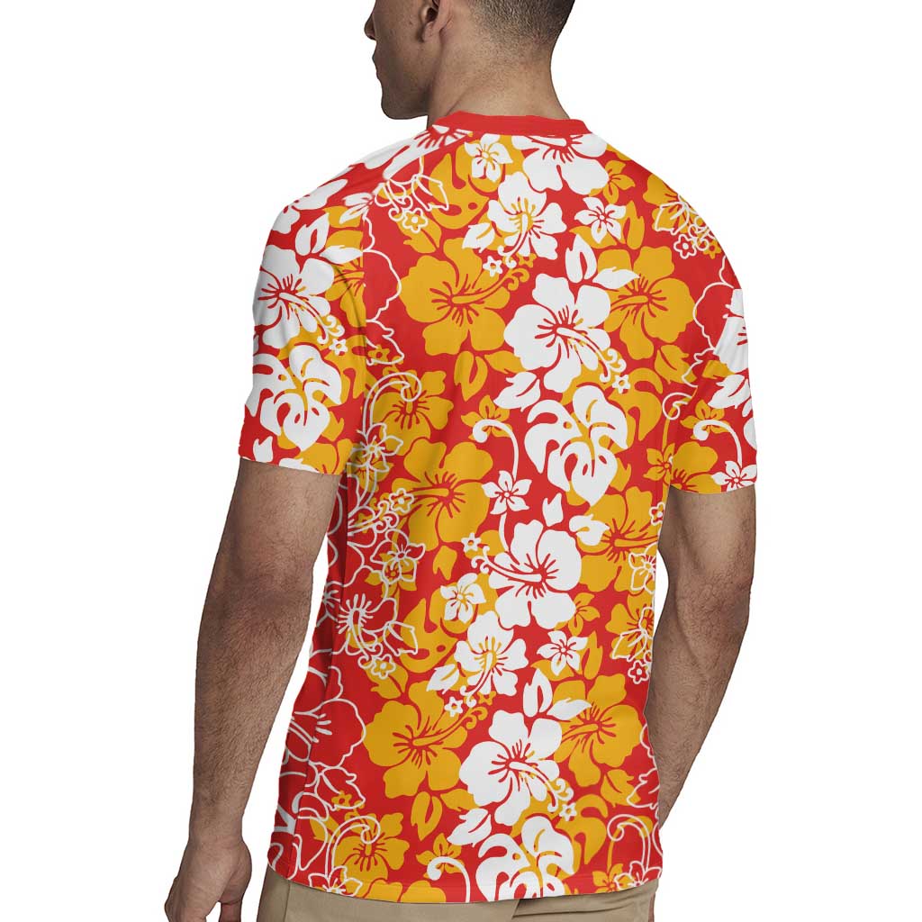 Hawaiian Lei Day Rugby Jersey Red Hibiscus Flowers Lei Art LT9 - Polynesian Pride