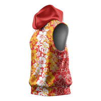 Hawaiian Lei Day Sleeveless Hoodie Red Hibiscus Flowers Lei Art - Polynesian Pride