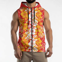 Hawaiian Lei Day Sleeveless Zip Hoodie Red Hibiscus Flowers Lei Art - Polynesian Pride