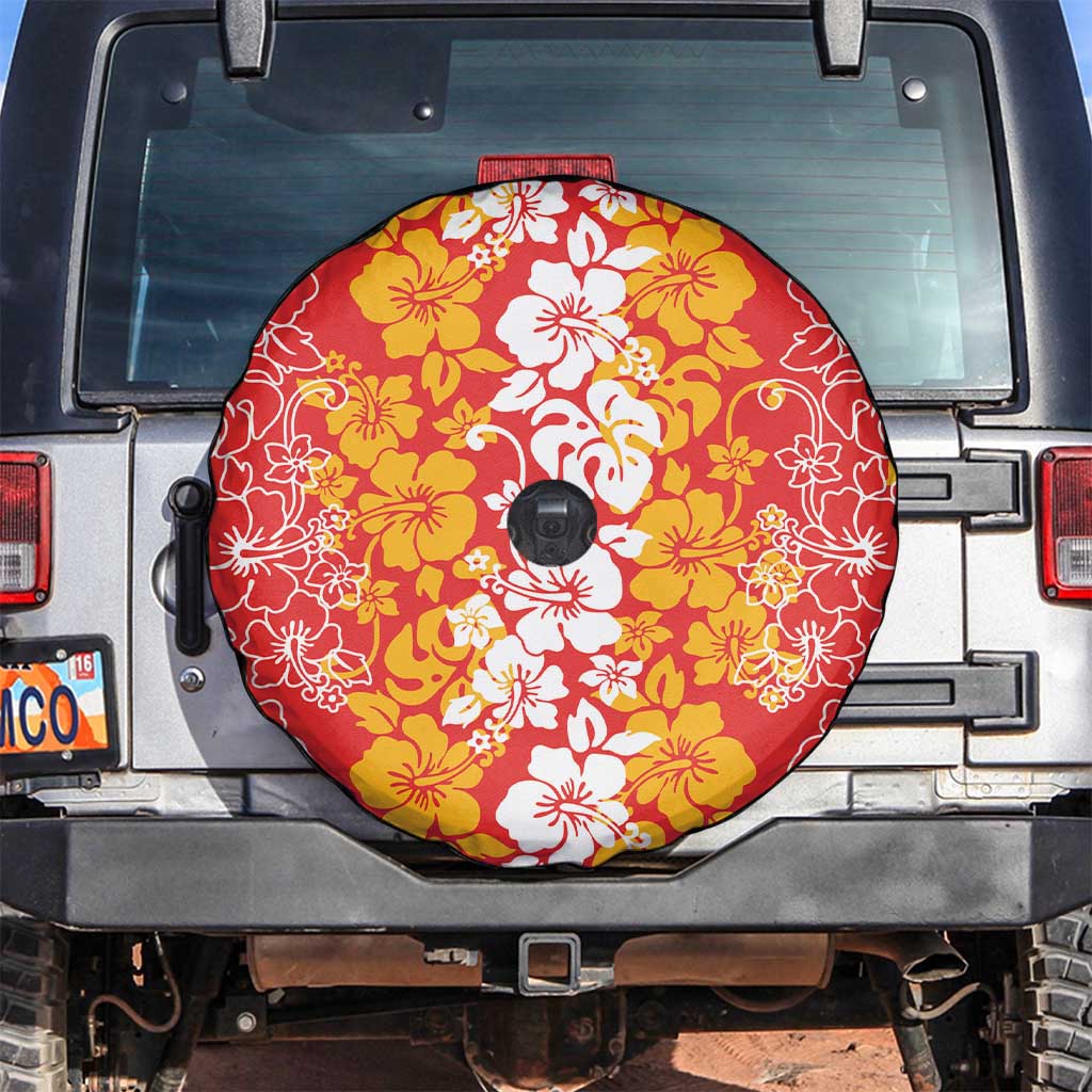 Hawaiian Lei Day Spare Tire Cover Red Hibiscus Flowers Lei Art