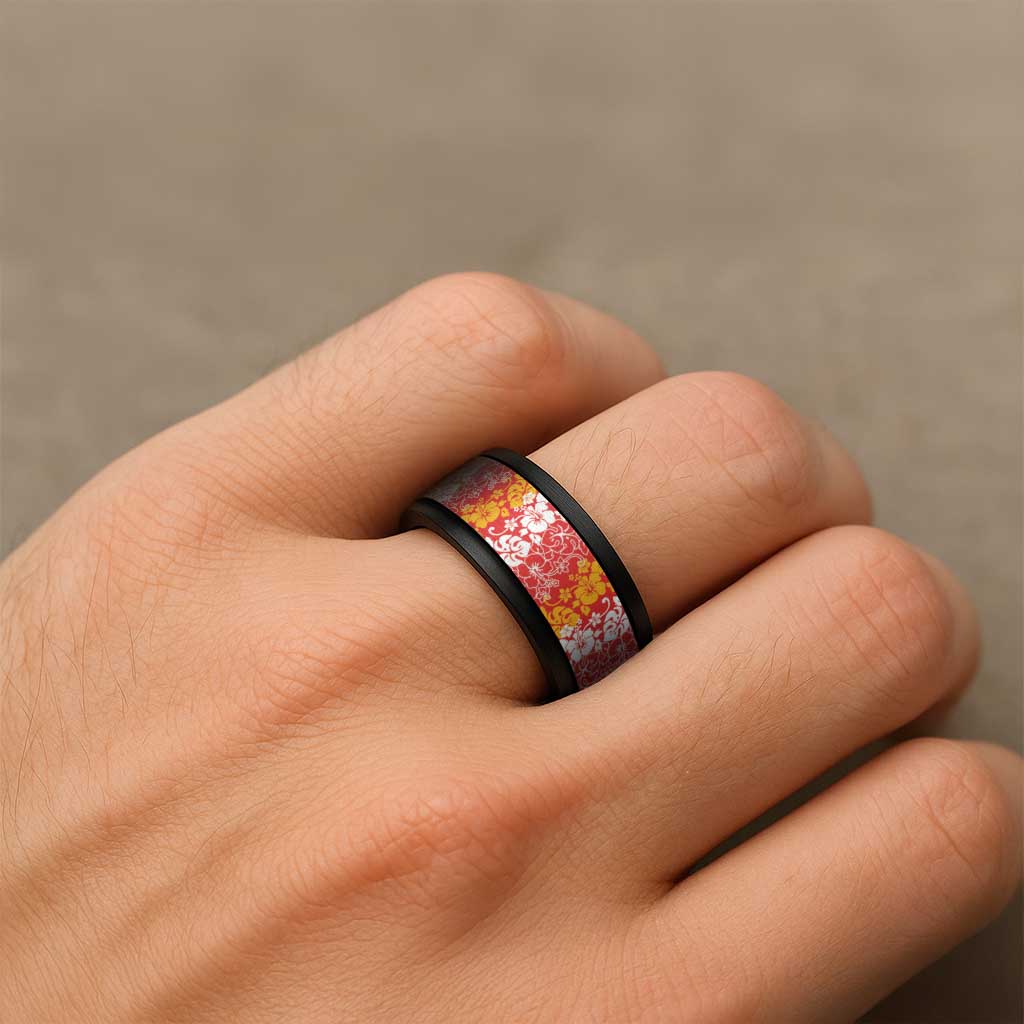 Hawaiian Lei Day Spinner Ring Red Hibiscus Flowers Lei Art - Polynesian Pride
