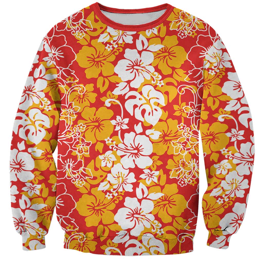 Hawaiian Lei Day Sweatshirt Red Hibiscus Flowers Lei Art LT9 Unisex Red - Polynesian Pride