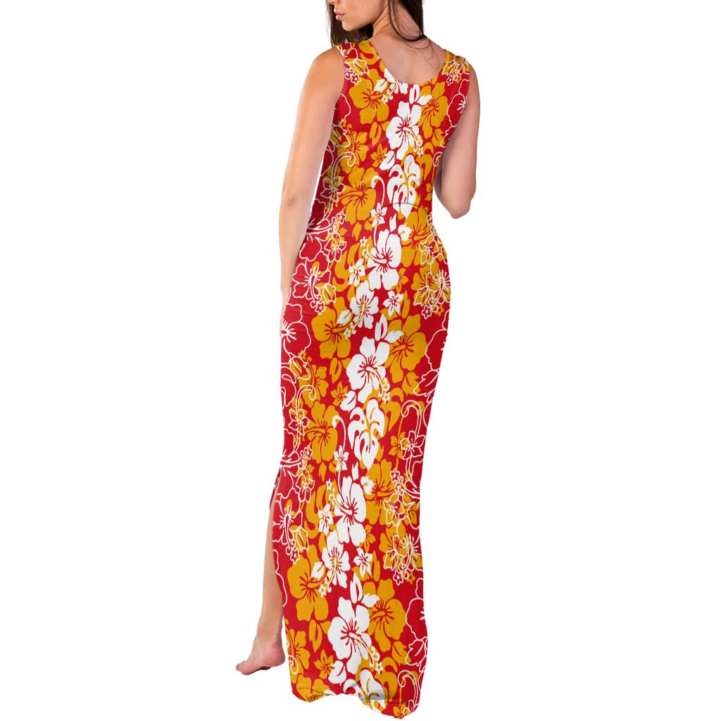 Hawaiian Lei Day Tank Maxi Dress Red Hibiscus Flowers Lei Art