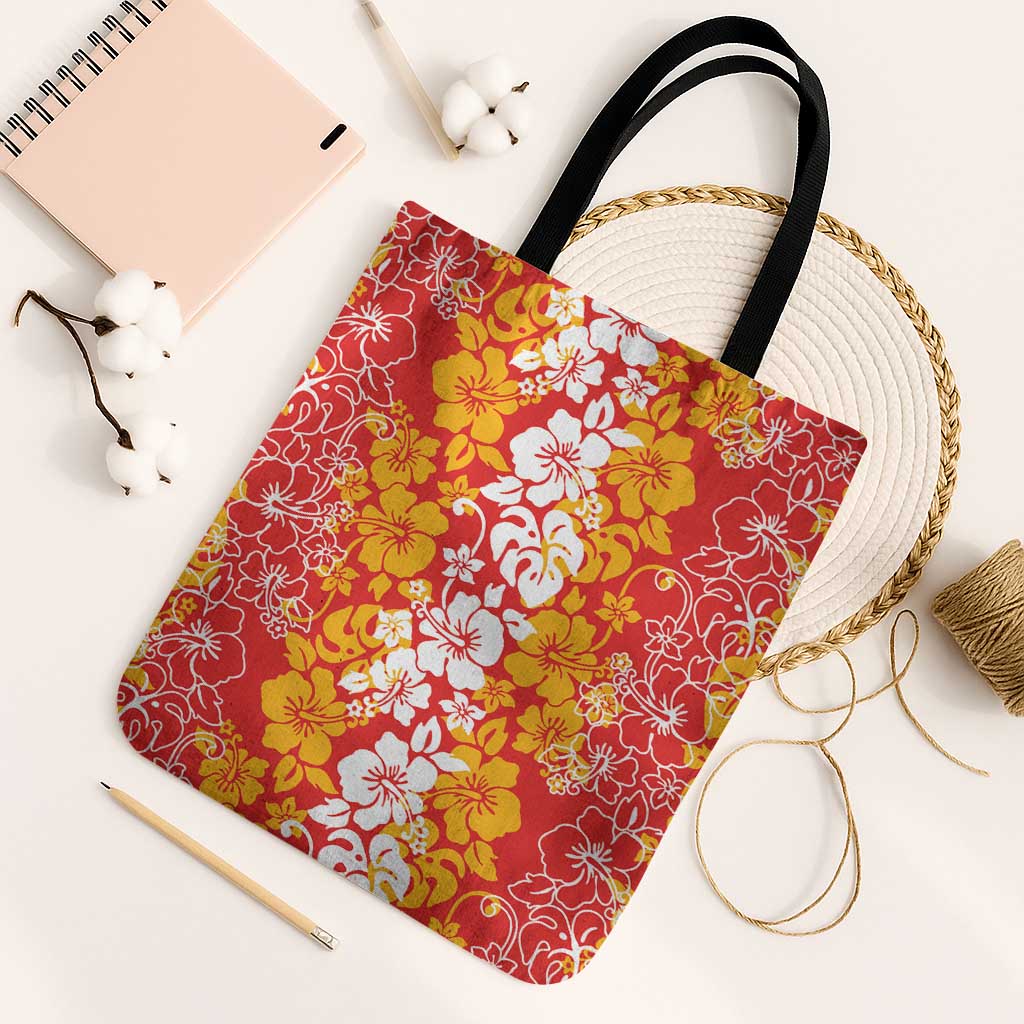 Hawaiian Lei Day Tote Bag Red Hibiscus Flowers Lei Art - Polynesian Pride