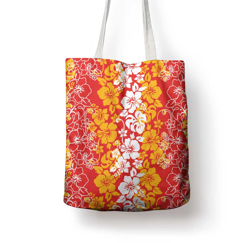 Hawaiian Lei Day Tote Bag Red Hibiscus Flowers Lei Art - Polynesian Pride