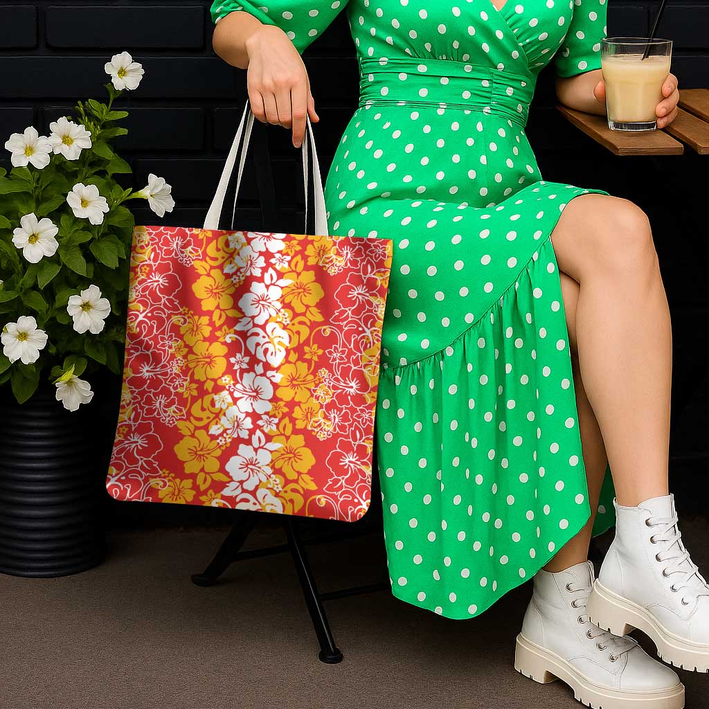 Hawaiian Lei Day Tote Bag Red Hibiscus Flowers Lei Art - Polynesian Pride