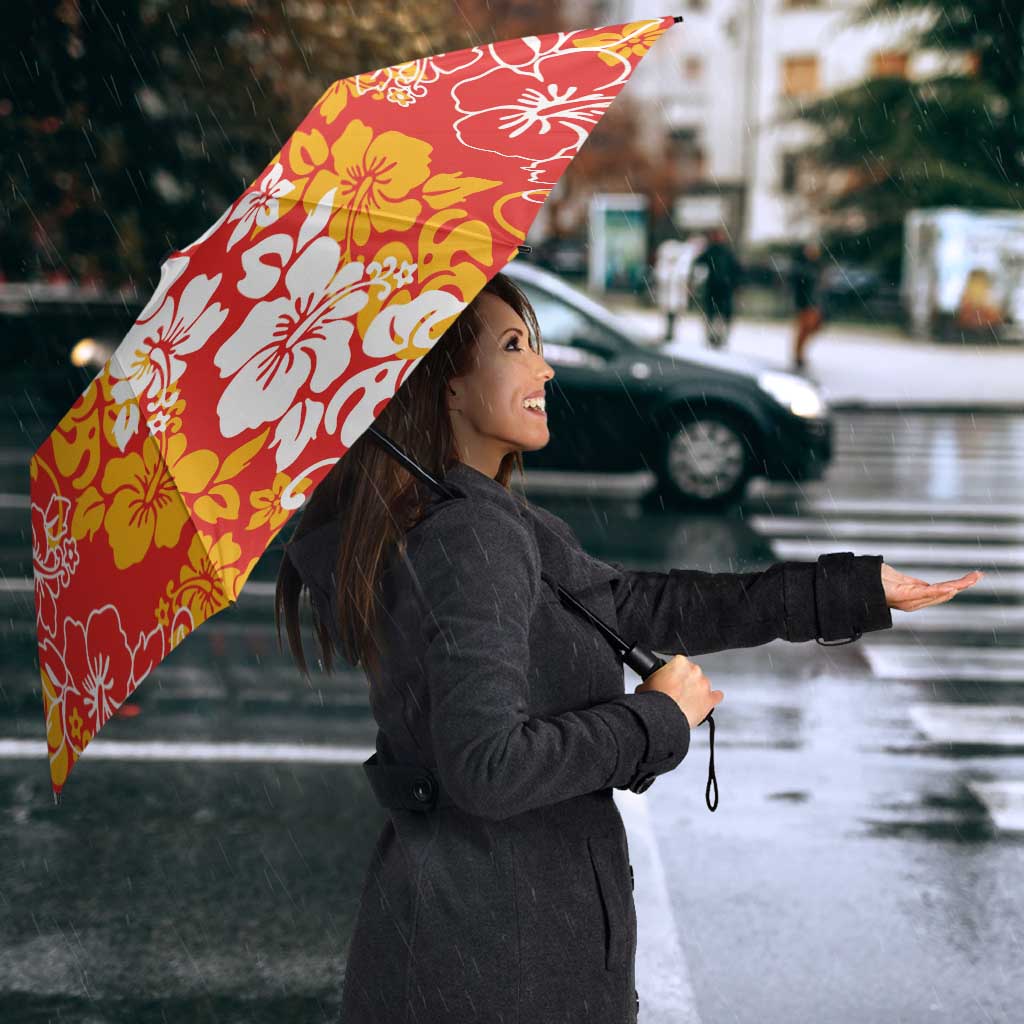 Hawaiian Lei Day Umbrella Red Hibiscus Flowers Lei Art - Polynesian Pride
