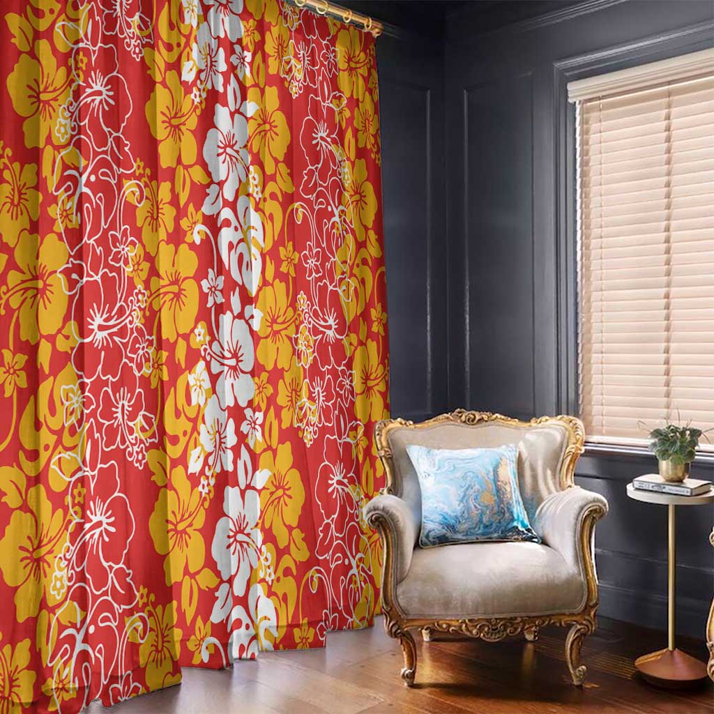 Hawaiian Lei Day Window Curtain Red Hibiscus Flowers Lei Art LT9 - Polynesian Pride