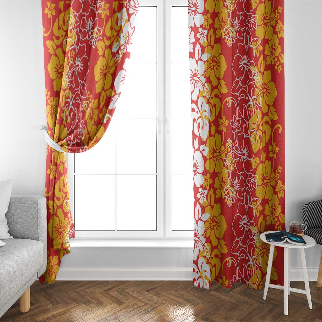 Hawaiian Lei Day Window Curtain Red Hibiscus Flowers Lei Art LT9 - Polynesian Pride