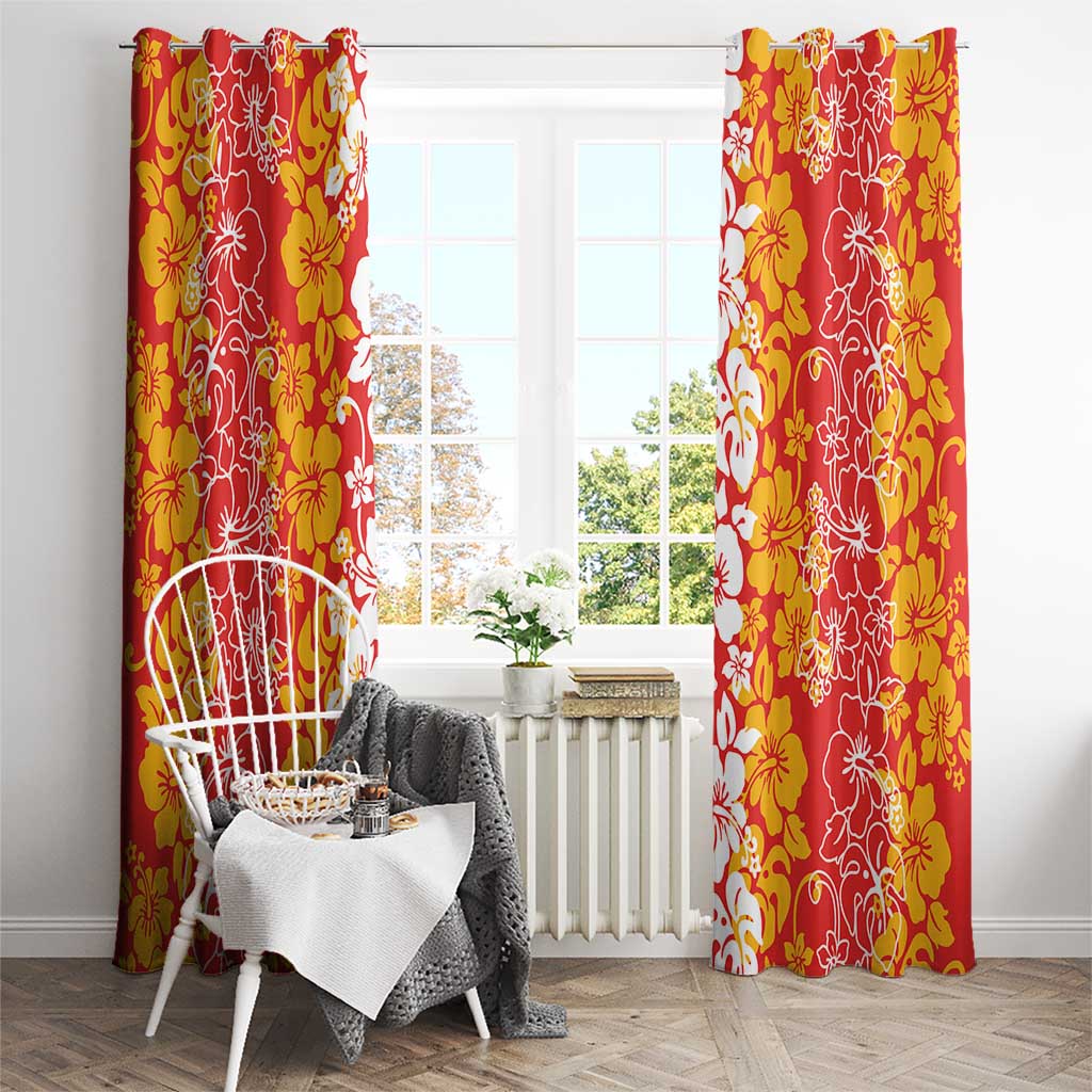 Hawaiian Lei Day Window Curtain Red Hibiscus Flowers Lei Art LT9 - Polynesian Pride