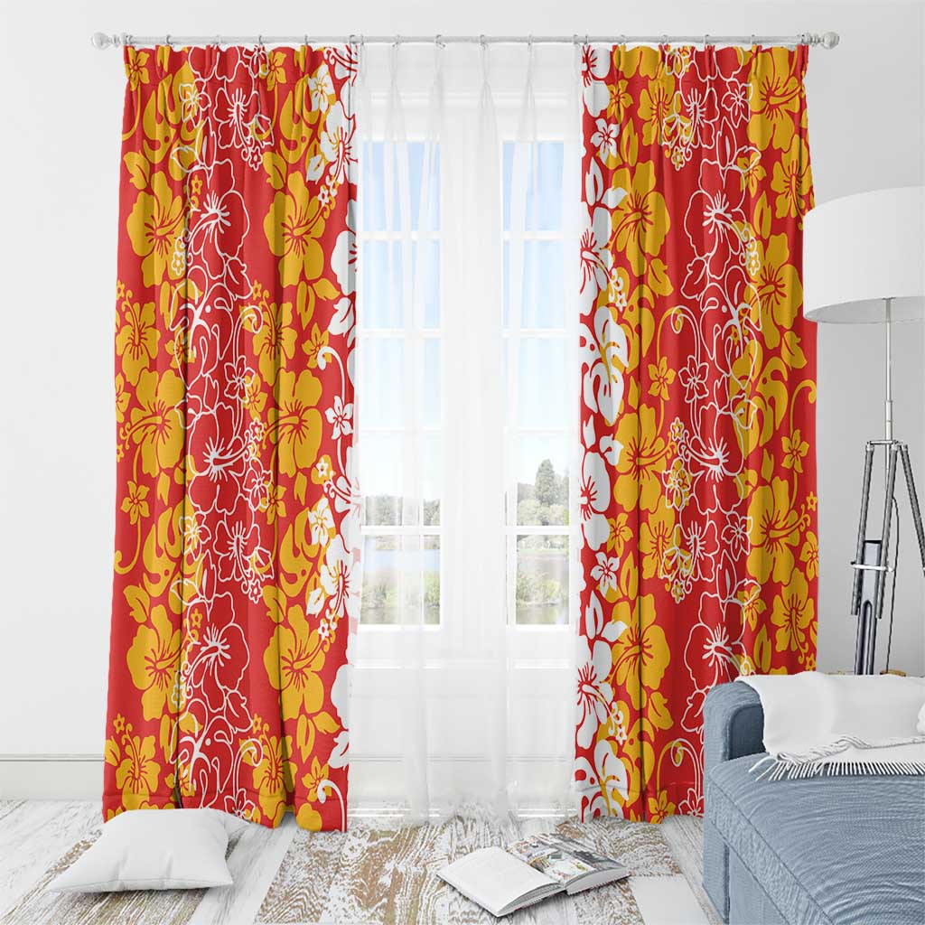 Hawaiian Lei Day Window Curtain Red Hibiscus Flowers Lei Art LT9 - Polynesian Pride