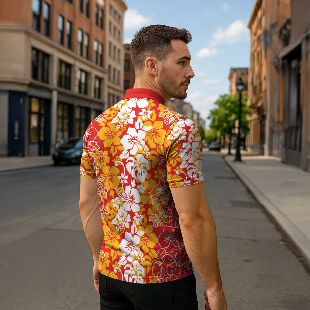 Hawaiian Lei Day Zipper Polo Shirt Red Hibiscus Flowers Lei Art - Polynesian Pride