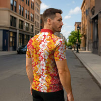 Hawaiian Lei Day Zipper Polo Shirt Red Hibiscus Flowers Lei Art - Polynesian Pride
