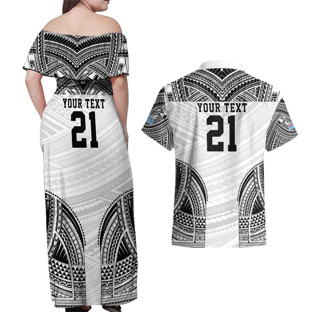 Flying Fijians Pacific Fiji Rugby Custom Couples Matching Off Shoulder Maxi Dress and Hawaiian Shirt Polynesian Pattern