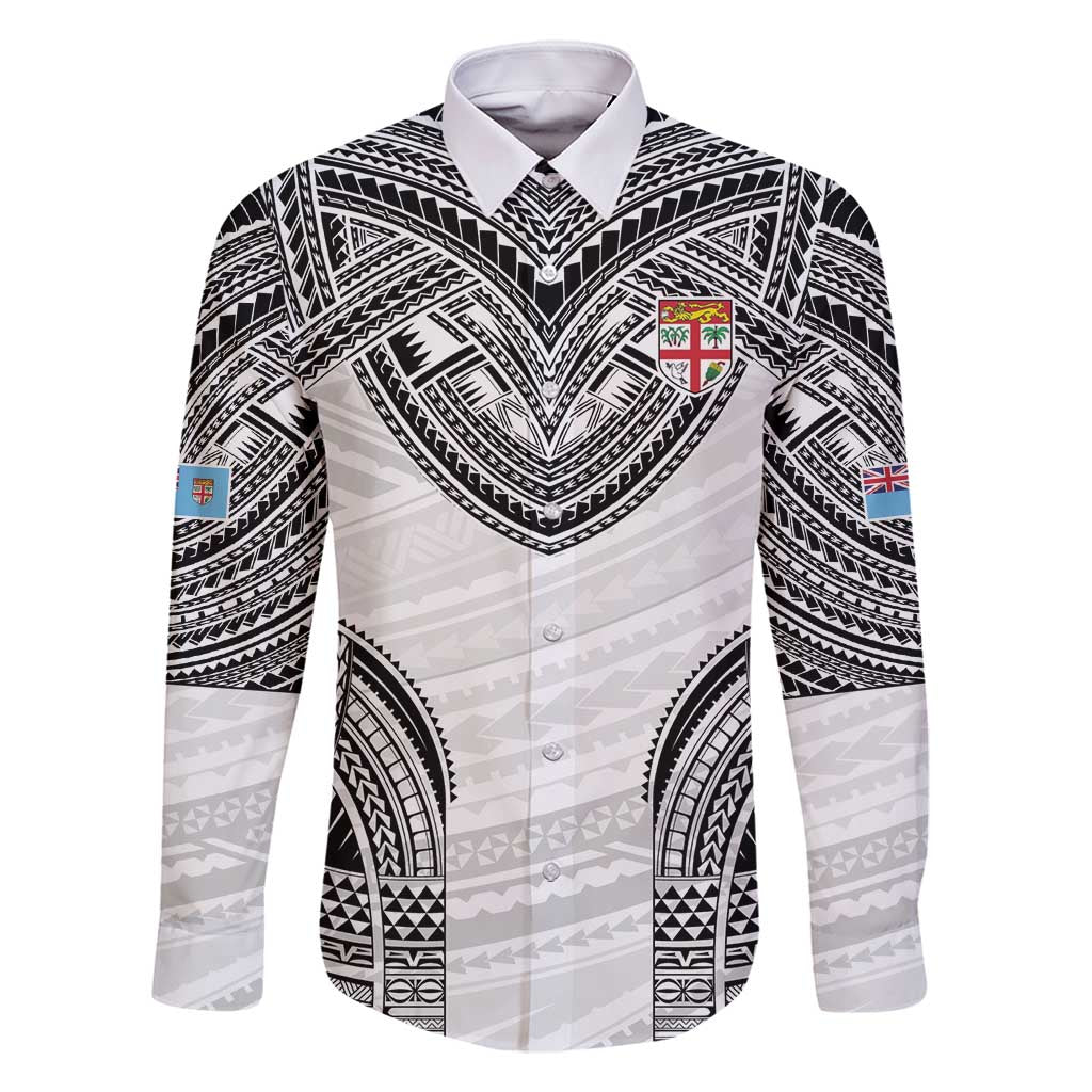 Flying Fijians Pacific Fiji Rugby Custom Family Matching Long Sleeve Bodycon Dress and Hawaiian Shirt Polynesian Pattern LT9 Dad's Shirt - Long Sleeve White - Polynesian Pride