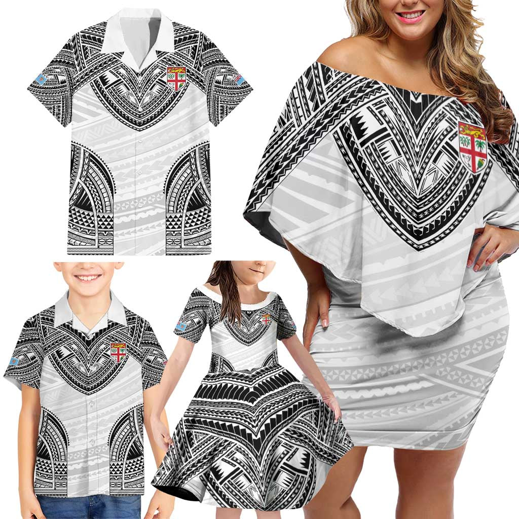 Flying Fijians Pacific Fiji Rugby Custom Family Matching Off Shoulder Short Dress and Hawaiian Shirt Polynesian Pattern