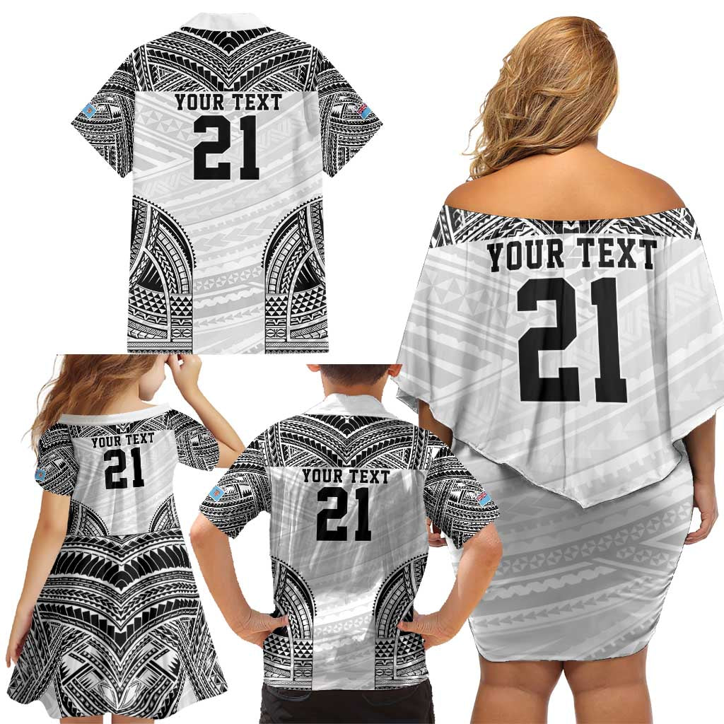 Flying Fijians Pacific Fiji Rugby Custom Family Matching Off Shoulder Short Dress and Hawaiian Shirt Polynesian Pattern LT9 - Polynesian Pride