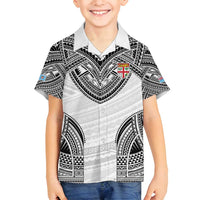 Flying Fijians Pacific Fiji Rugby Custom Family Matching Off Shoulder Short Dress and Hawaiian Shirt Polynesian Pattern LT9 Son's Shirt White - Polynesian Pride