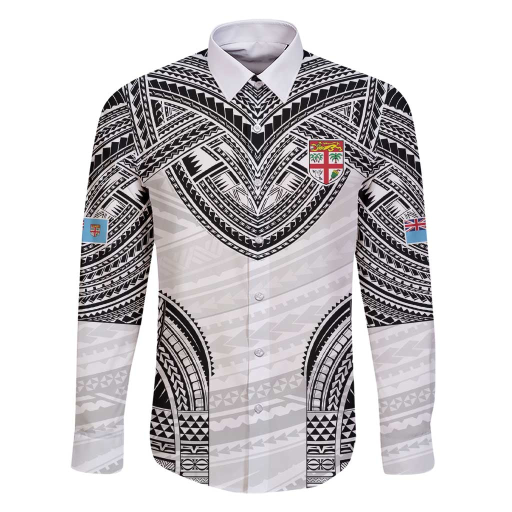 Flying Fijians Pacific Fiji Rugby Custom Family Matching Short Sleeve Bodycon Dress and Hawaiian Shirt Polynesian Pattern LT9 Dad's Shirt - Long Sleeve White - Polynesian Pride