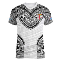 Flying Fijians Pacific Fiji Rugby Custom Women V-Neck T-Shirt Polynesian Pattern