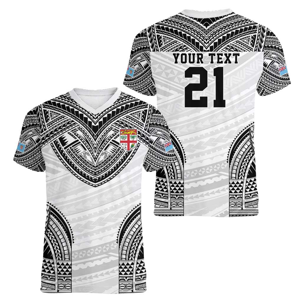 Flying Fijians Pacific Fiji Rugby Custom Women V-Neck T-Shirt Polynesian Pattern