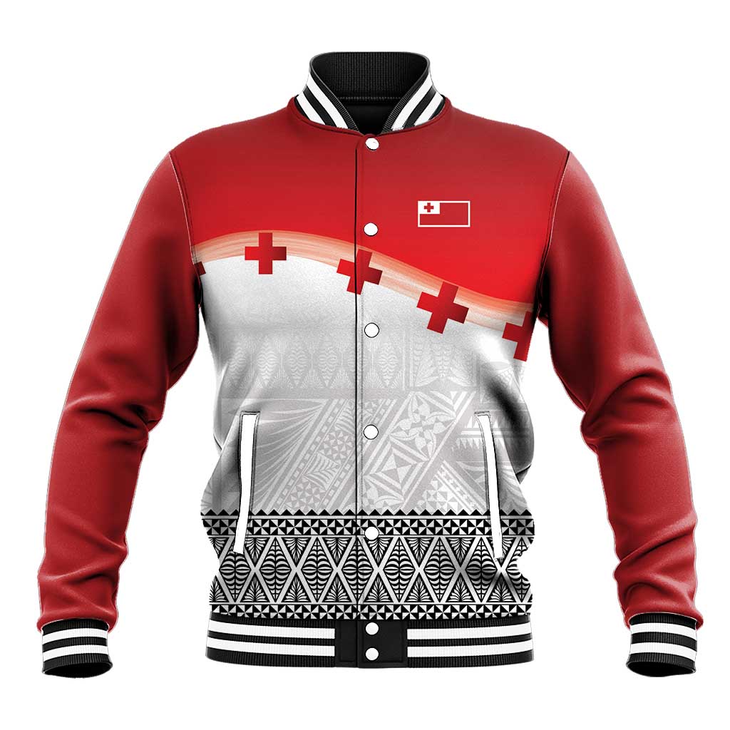 Ikale Tahi Pacific Tonga Rugby Custom Baseball Jacket Tongan Ngatu with Flag Pattern