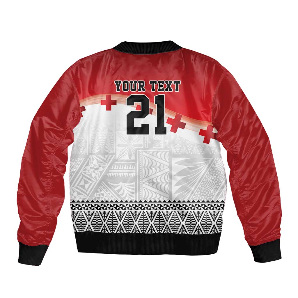 Ikale Tahi Pacific Tonga Rugby Custom Bomber Jacket Tongan Ngatu with Flag Pattern