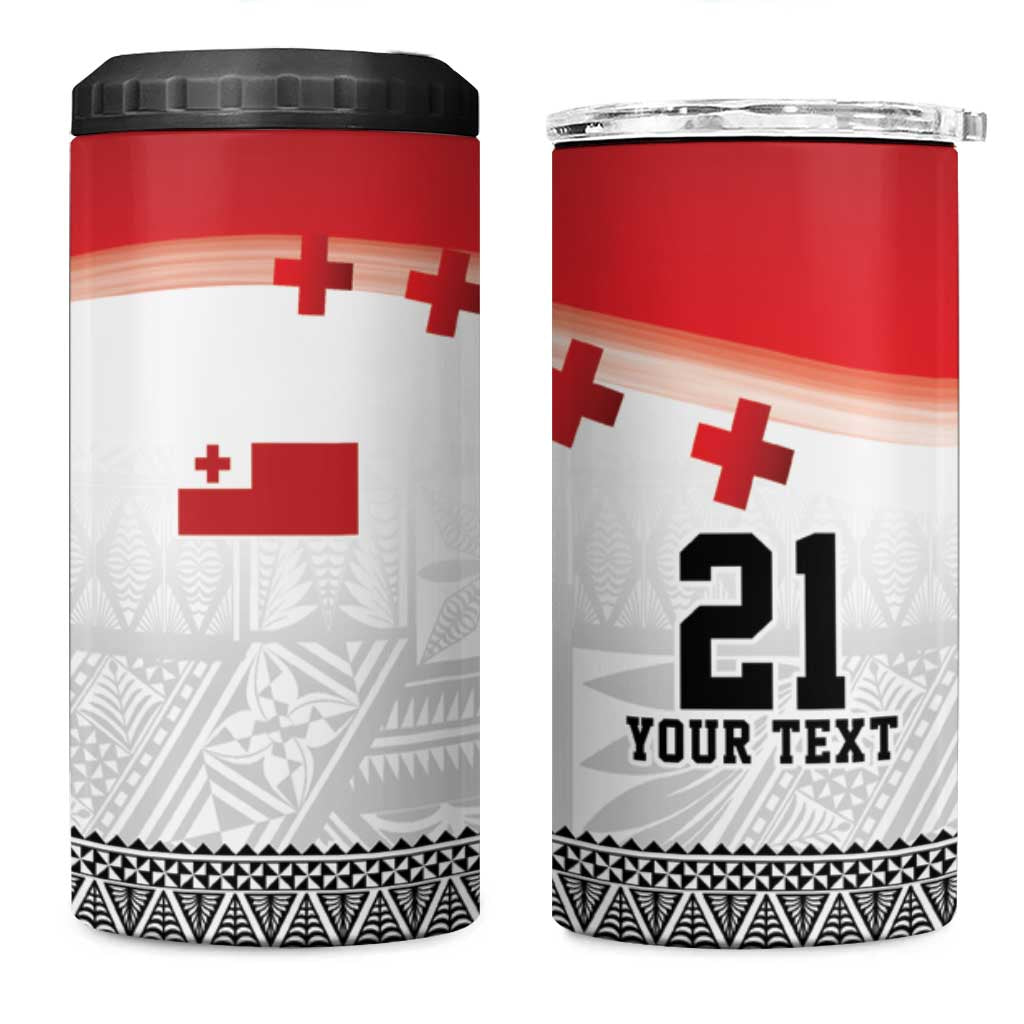 Ikale Tahi Pacific Tonga Rugby Custom 4 in 1 Can Cooler Tumbler Tongan Ngatu with Flag Pattern
