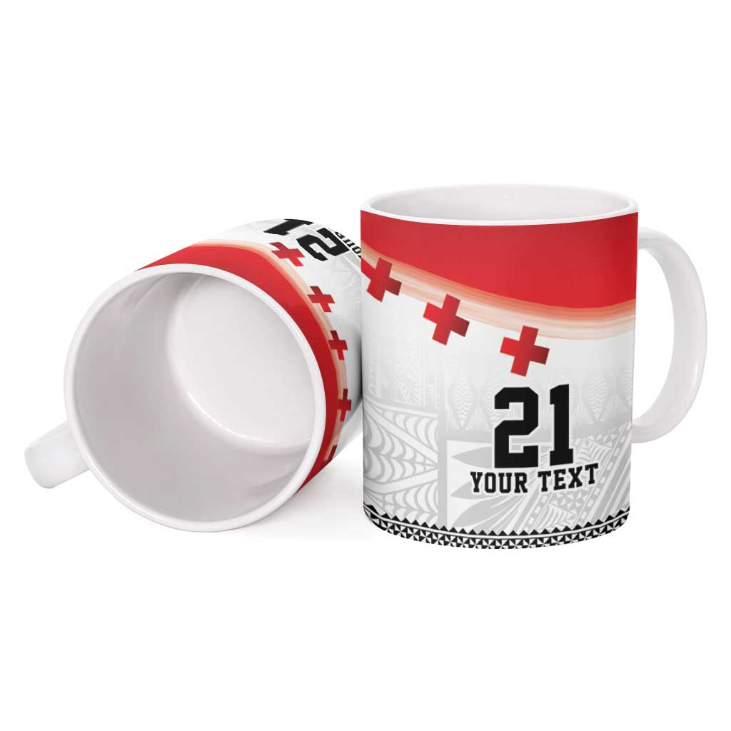 Ikale Tahi Pacific Tonga Rugby Custom Ceramic Mug Tongan Ngatu with Flag Pattern - Polynesian Pride