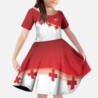 Ikale Tahi Pacific Tonga Rugby Custom Family Matching Long Sleeve Bodycon Dress and Hawaiian Shirt Tongan Ngatu with Flag Pattern LT9 Daughter's Dress Red - Polynesian Pride