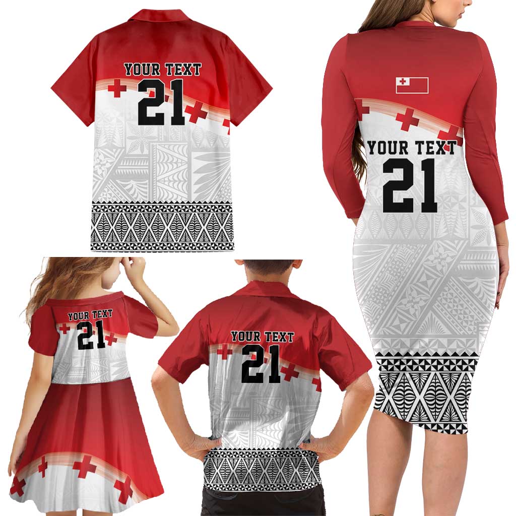 Ikale Tahi Pacific Tonga Rugby Custom Family Matching Long Sleeve Bodycon Dress and Hawaiian Shirt Tongan Ngatu with Flag Pattern LT9 - Polynesian Pride