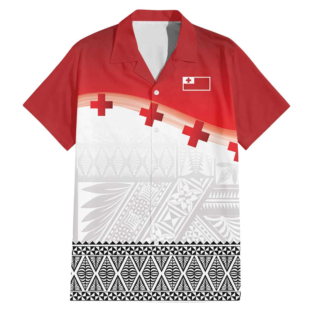 Ikale Tahi Pacific Tonga Rugby Custom Family Matching Mermaid Dress and Hawaiian Shirt Tongan Ngatu with Flag Pattern LT9 Dad's Shirt - Short Sleeve Red - Polynesian Pride