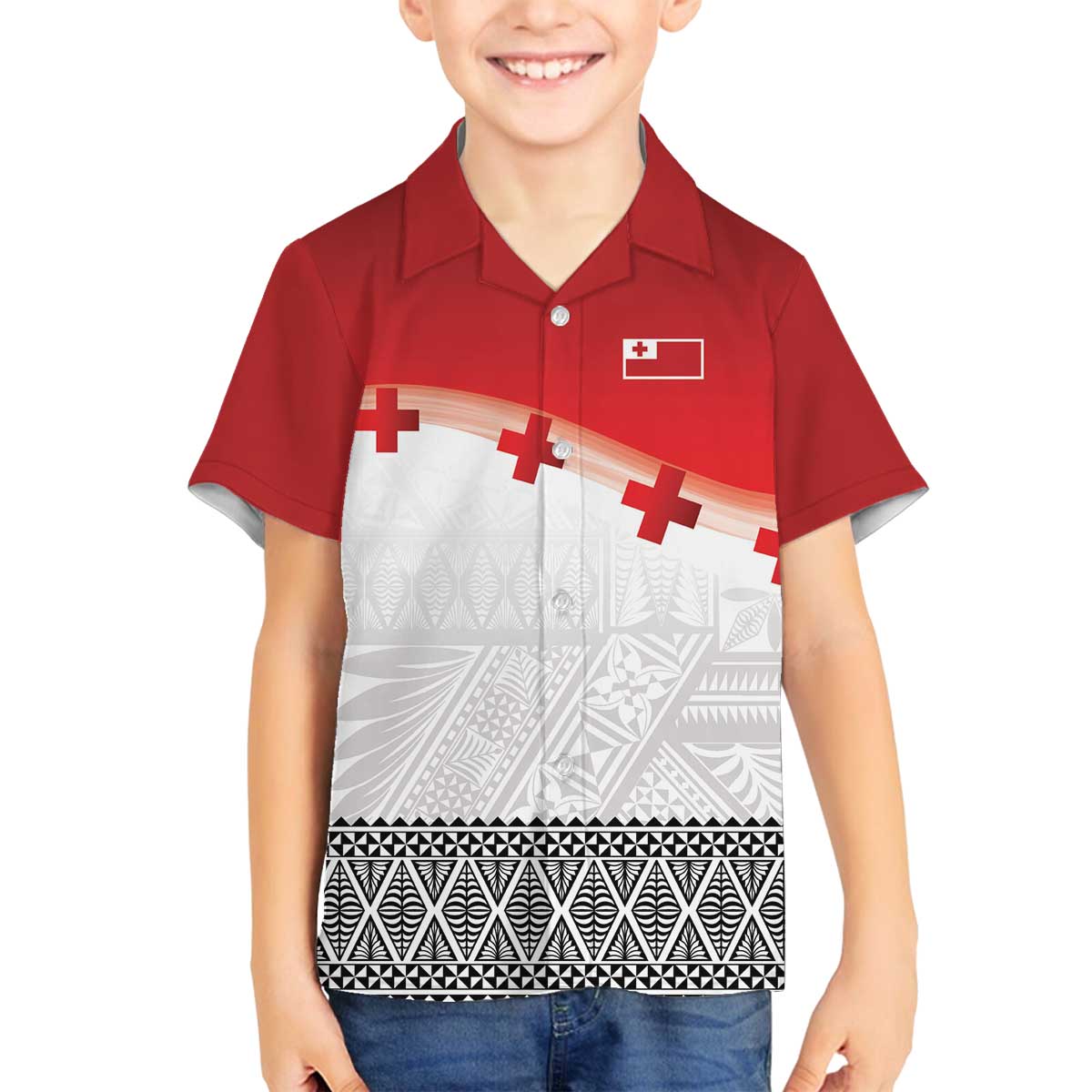 Ikale Tahi Pacific Tonga Rugby Custom Family Matching Off The Shoulder Long Sleeve Dress and Hawaiian Shirt Tongan Ngatu with Flag Pattern