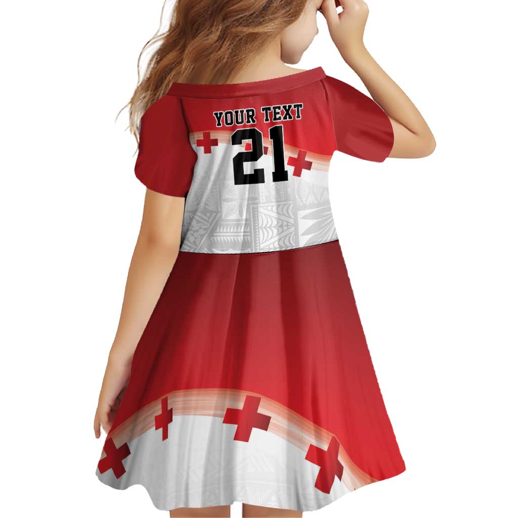 Ikale Tahi Pacific Tonga Rugby Custom Family Matching Off Shoulder Short Dress and Hawaiian Shirt Tongan Ngatu with Flag Pattern