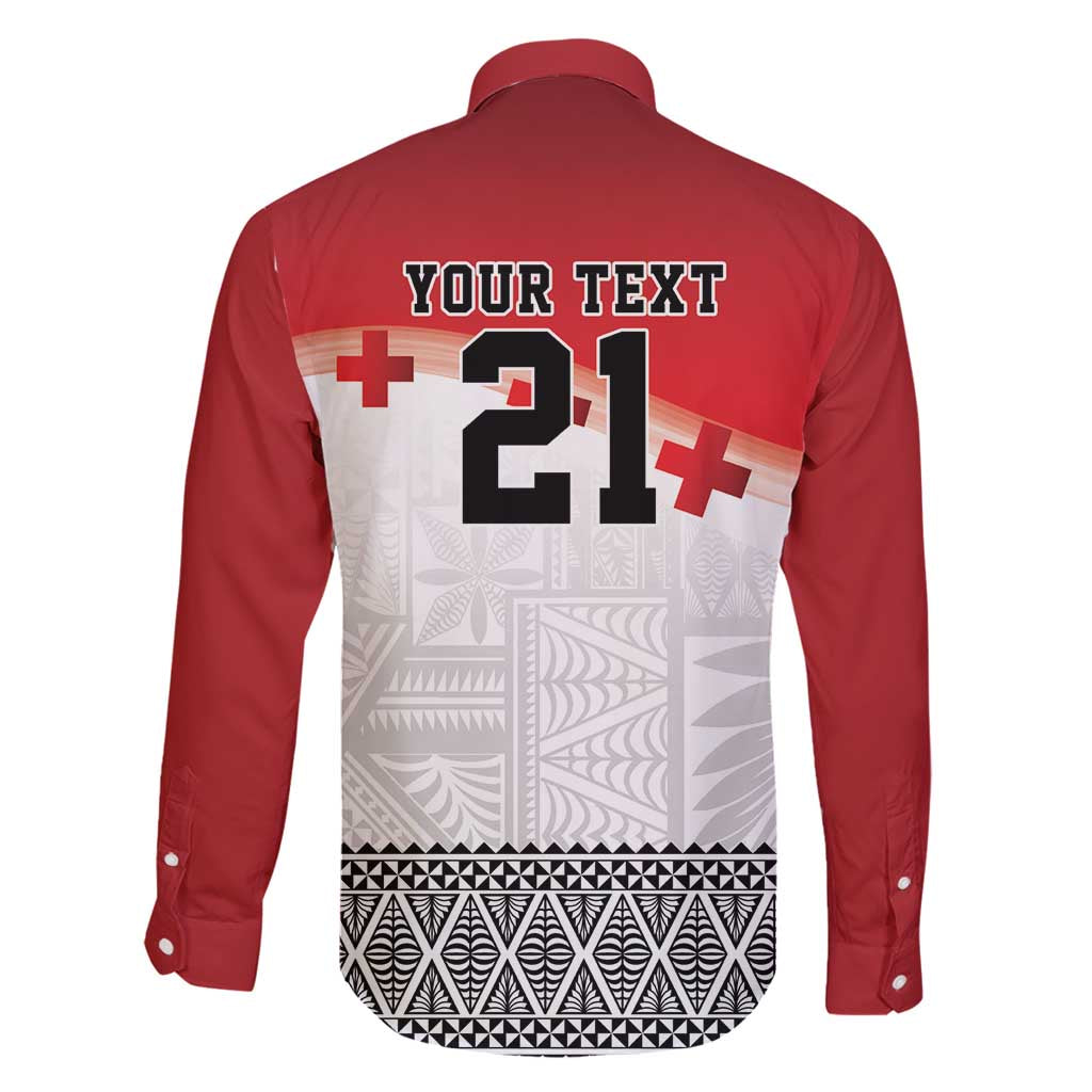 Ikale Tahi Pacific Tonga Rugby Custom Family Matching Off Shoulder Short Dress and Hawaiian Shirt Tongan Ngatu with Flag Pattern