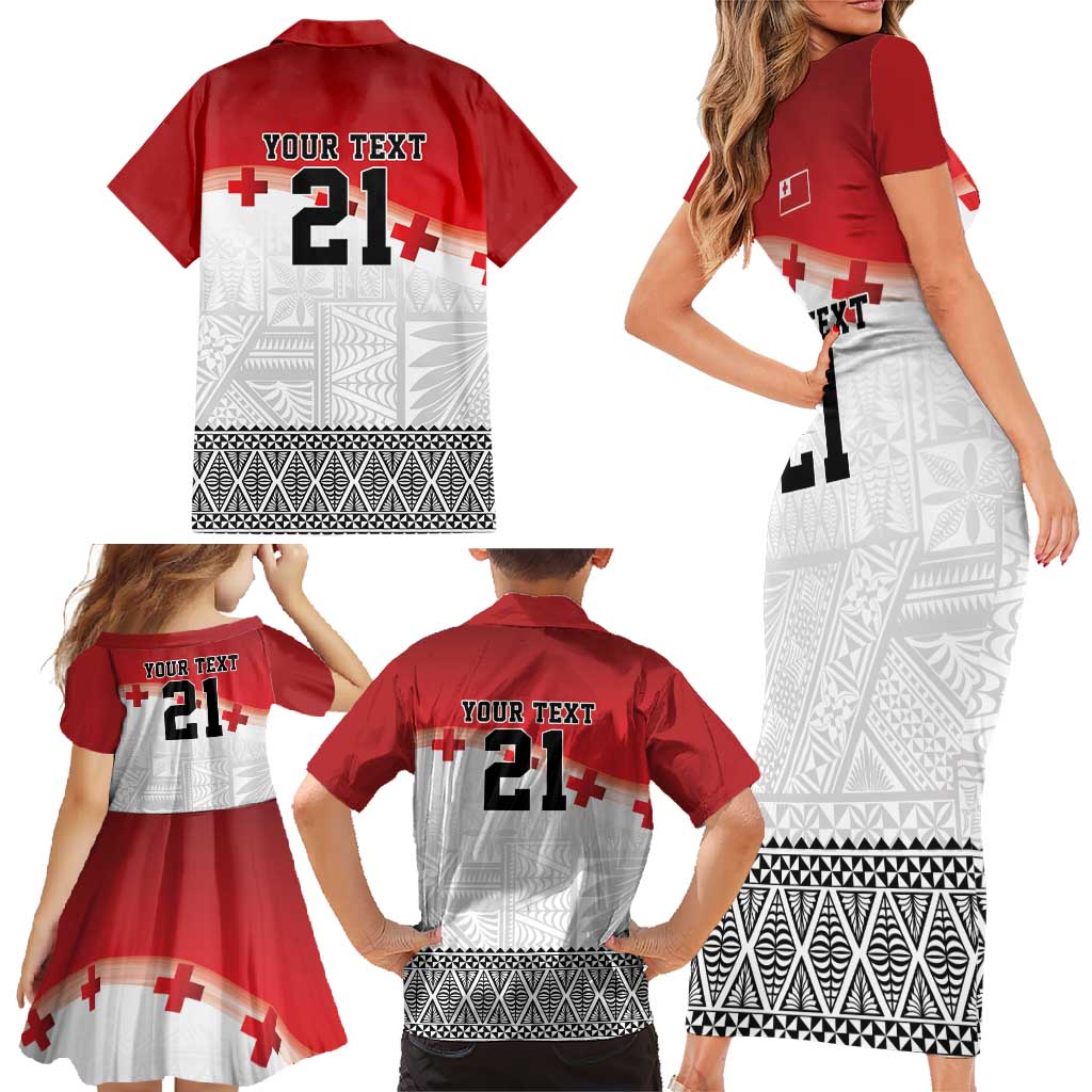 Ikale Tahi Pacific Tonga Rugby Custom Family Matching Short Sleeve Bodycon Dress and Hawaiian Shirt Tongan Ngatu with Flag Pattern LT9 - Polynesian Pride