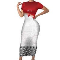 Ikale Tahi Pacific Tonga Rugby Custom Family Matching Short Sleeve Bodycon Dress and Hawaiian Shirt Tongan Ngatu with Flag Pattern LT9 Mom's Dress Red - Polynesian Pride