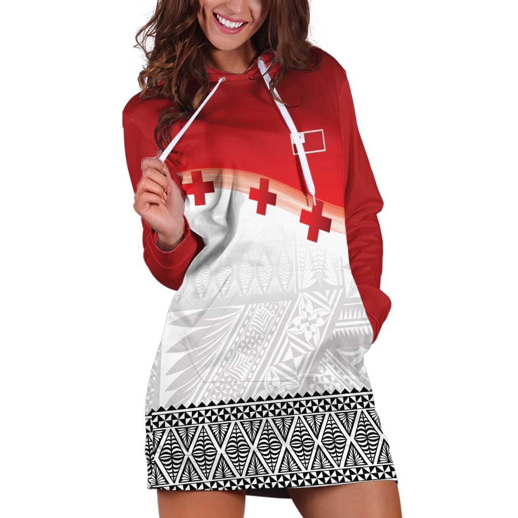 Ikale Tahi Pacific Tonga Rugby Custom Hoodie Dress Tongan Ngatu with Flag Pattern