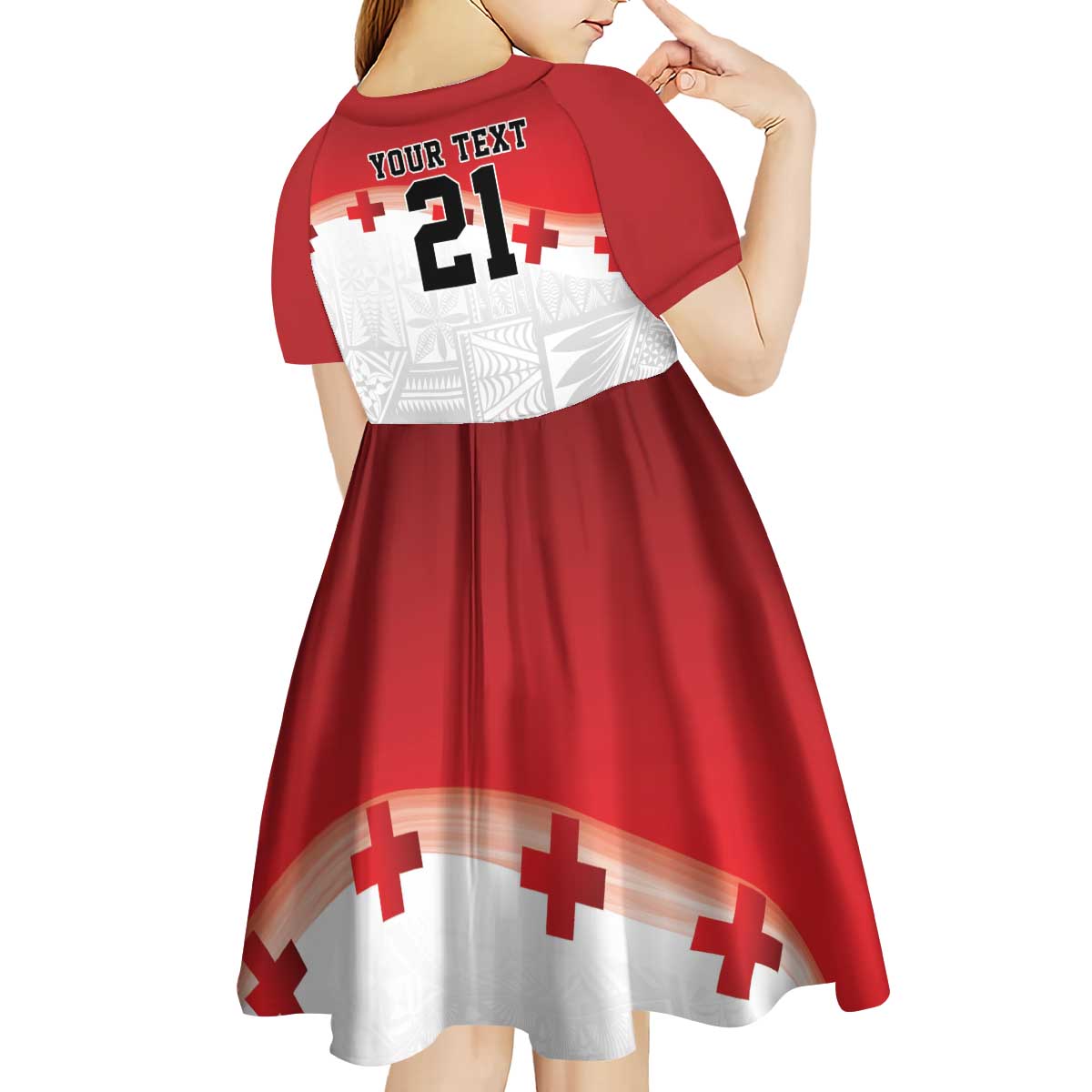 Ikale Tahi Pacific Tonga Rugby Custom Kid Short Sleeve Dress Tongan Ngatu with Flag Pattern