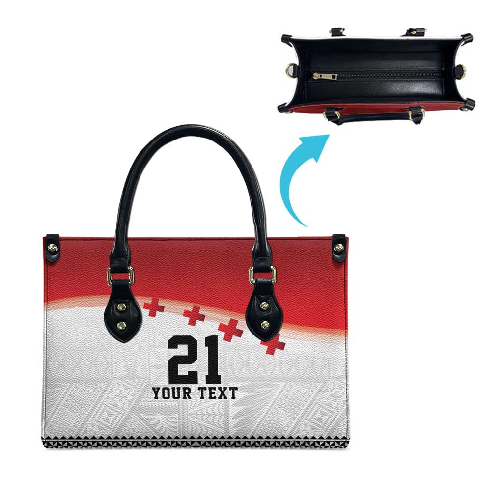 Ikale Tahi Pacific Tonga Rugby Custom Leather Bag Tongan Ngatu with Flag Pattern - Polynesian Pride