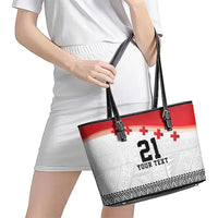 Ikale Tahi Pacific Tonga Rugby Custom Leather Tote Bag Tongan Ngatu with Flag Pattern