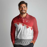 Ikale Tahi Pacific Tonga Rugby Custom Long Sleeve Polo Shirt Tongan Ngatu with Flag Pattern