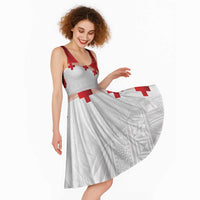 Ikale Tahi Pacific Tonga Rugby Custom Midi Dress Tongan Ngatu with Flag Pattern - Polynesian Pride