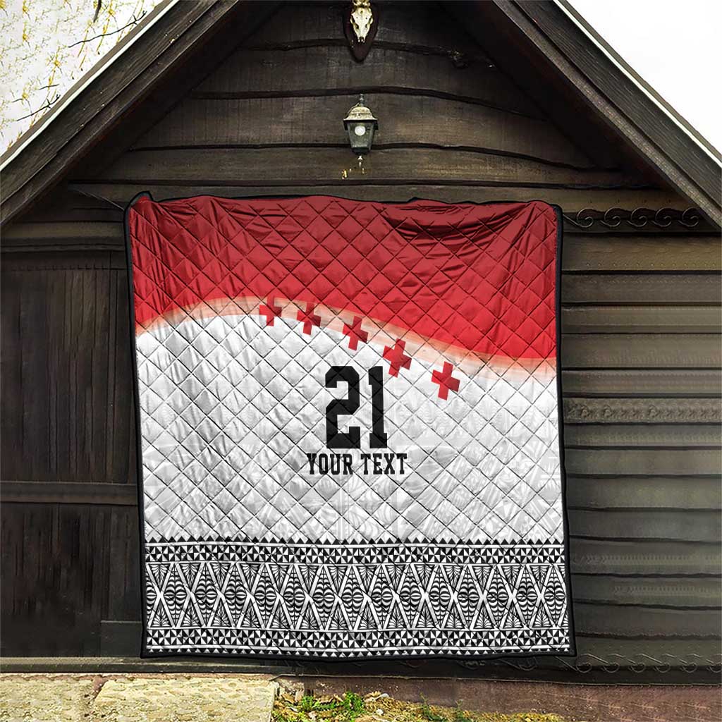 Ikale Tahi Pacific Tonga Rugby Custom Quilt Tongan Ngatu with Flag Pattern