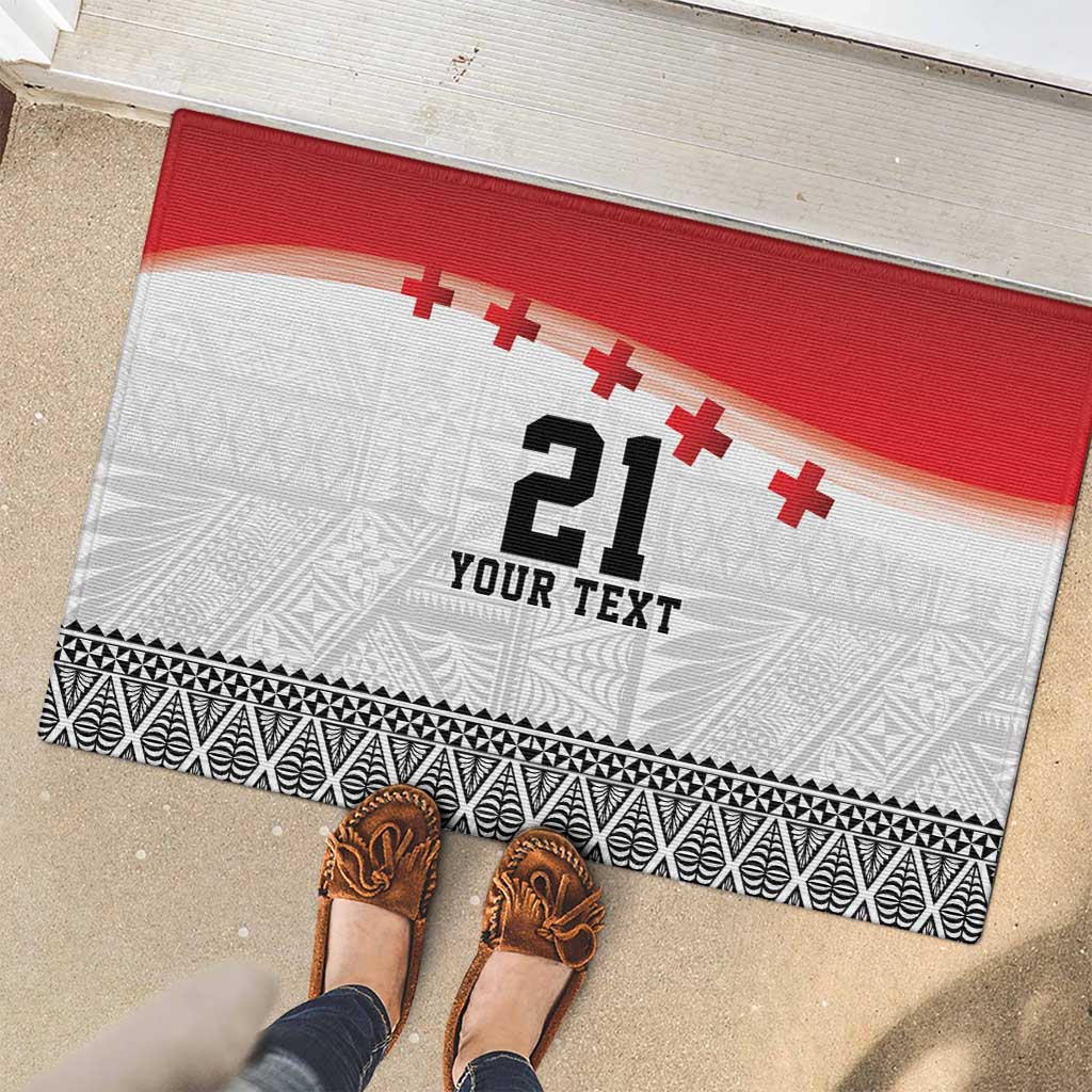 Ikale Tahi Pacific Tonga Rugby Custom Rubber Doormat Tongan Ngatu with Flag Pattern