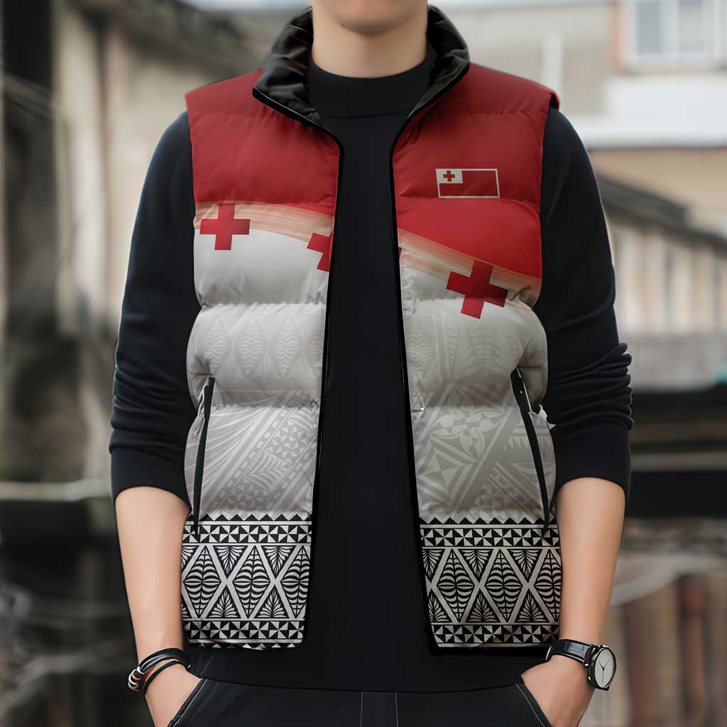 Ikale Tahi Pacific Tonga Rugby Custom Sleeveless Puffer Jacket Tongan Ngatu with Flag Pattern - Polynesian Pride